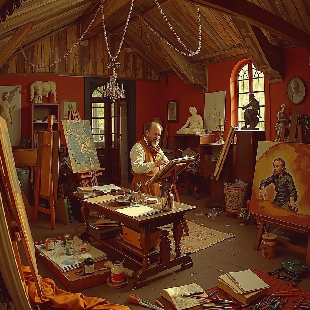 A Renaissance Master at Work in Warm, Earthy Tones