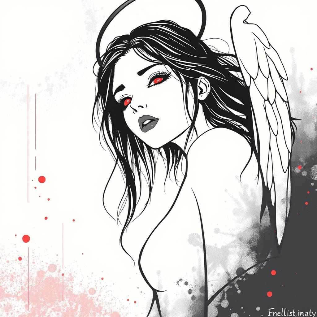 Fallen Angel: Elegant Monochrome Vector Art