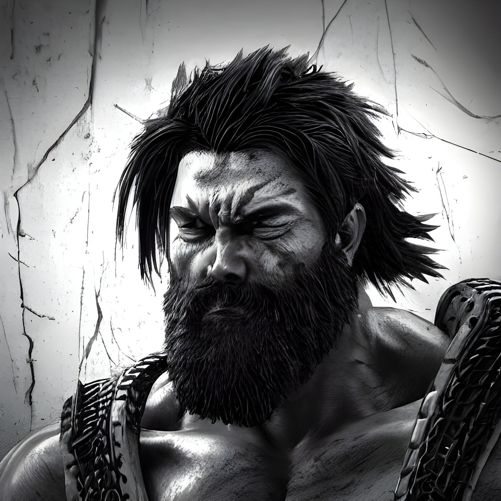 Post-Apocalyptic Pencil Sketch of Muscular Man