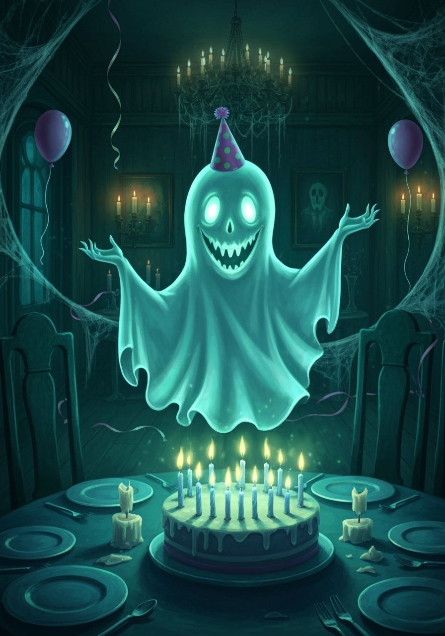Joyful Ghost Celebrates Birthday in Haunted Hall