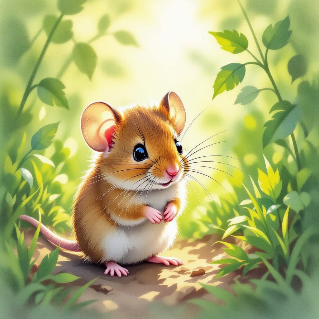 Adorable Field Mouse in Dappled Sunlight Watercolor