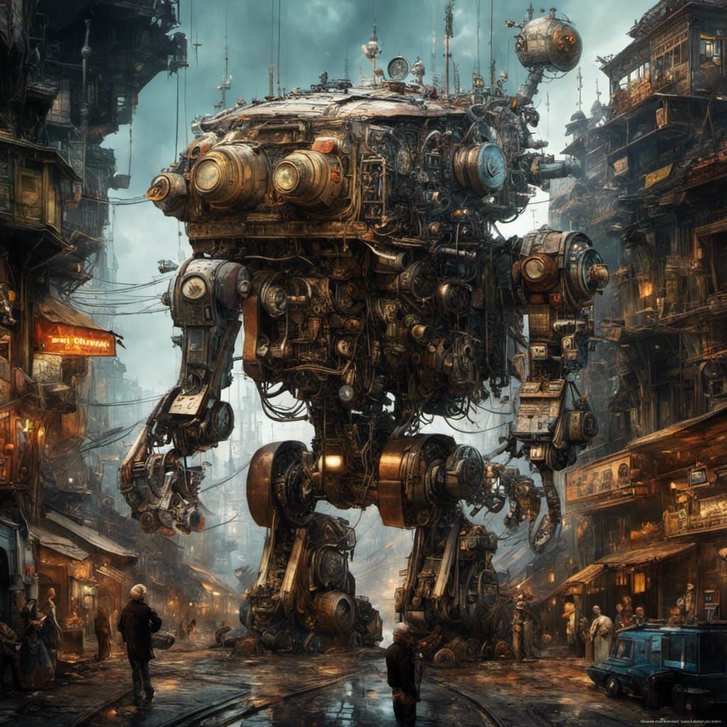 Cyberpunk Robot and Inventor Double Exposure Art