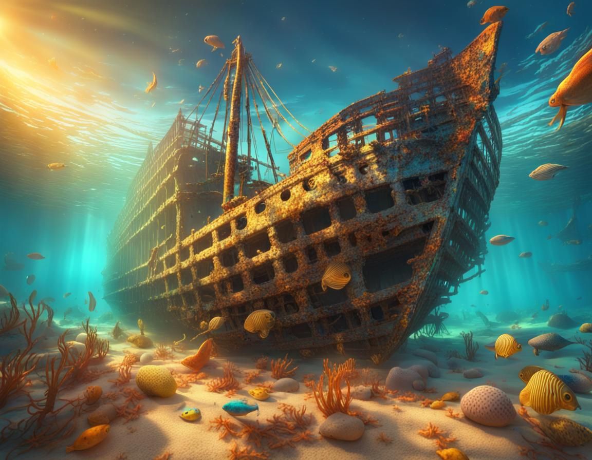 Sunlit Shipwreck in Astral 3D Rendering