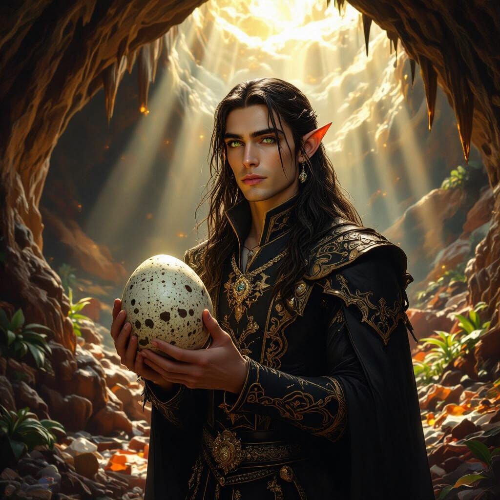 Hopeful Elf-Lord in Lava-Tube Cavern