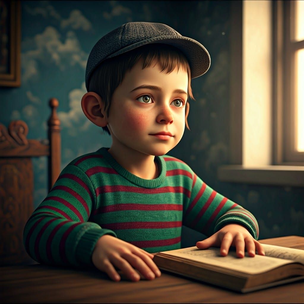 Boy in Whimsical Room: Fantasy Concept Art