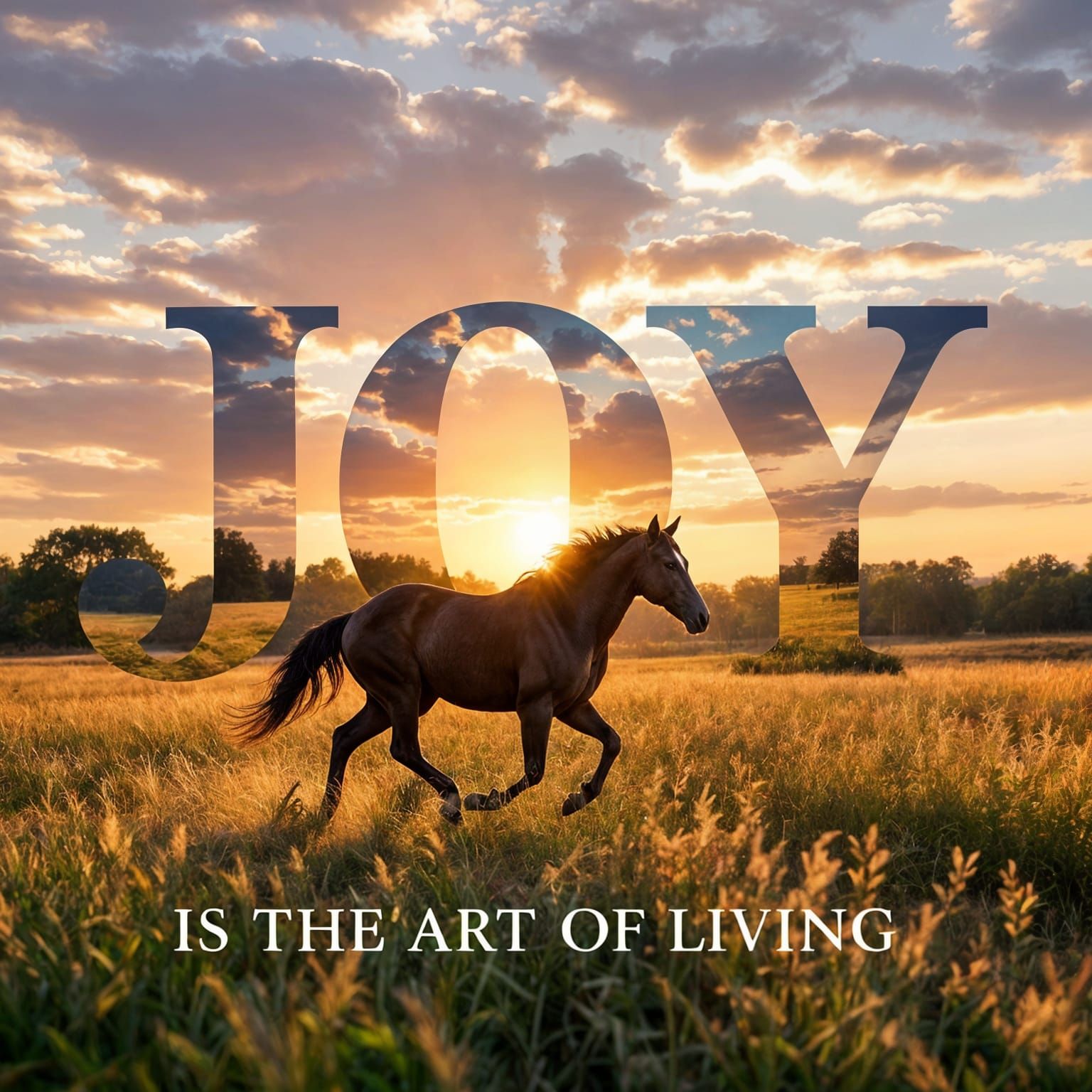 Joyful Horse Galloping Across Field Graphic Art