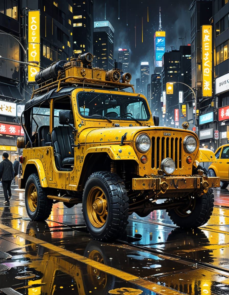 Steampunk Voyager Explores Liquid Tokyo at Night