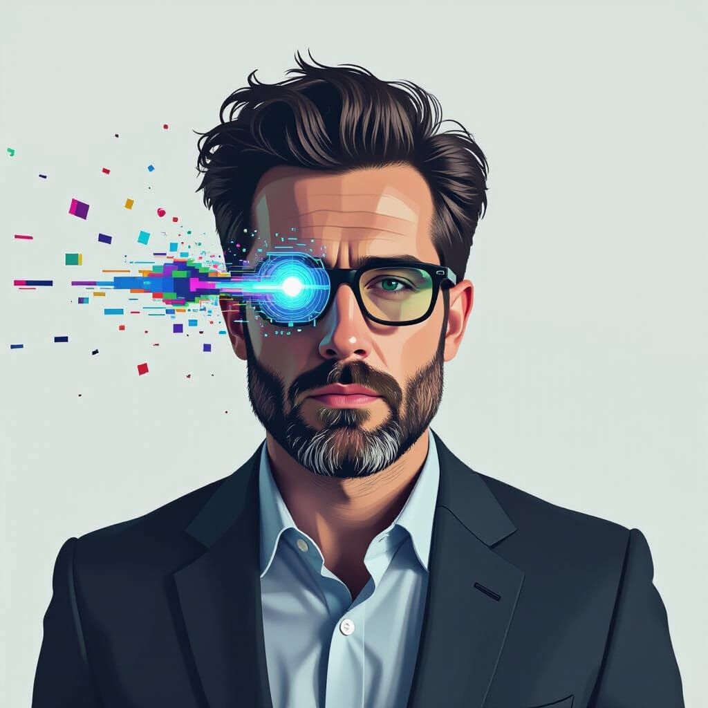 Biometric Glitch Portrait in Vaporwave Style