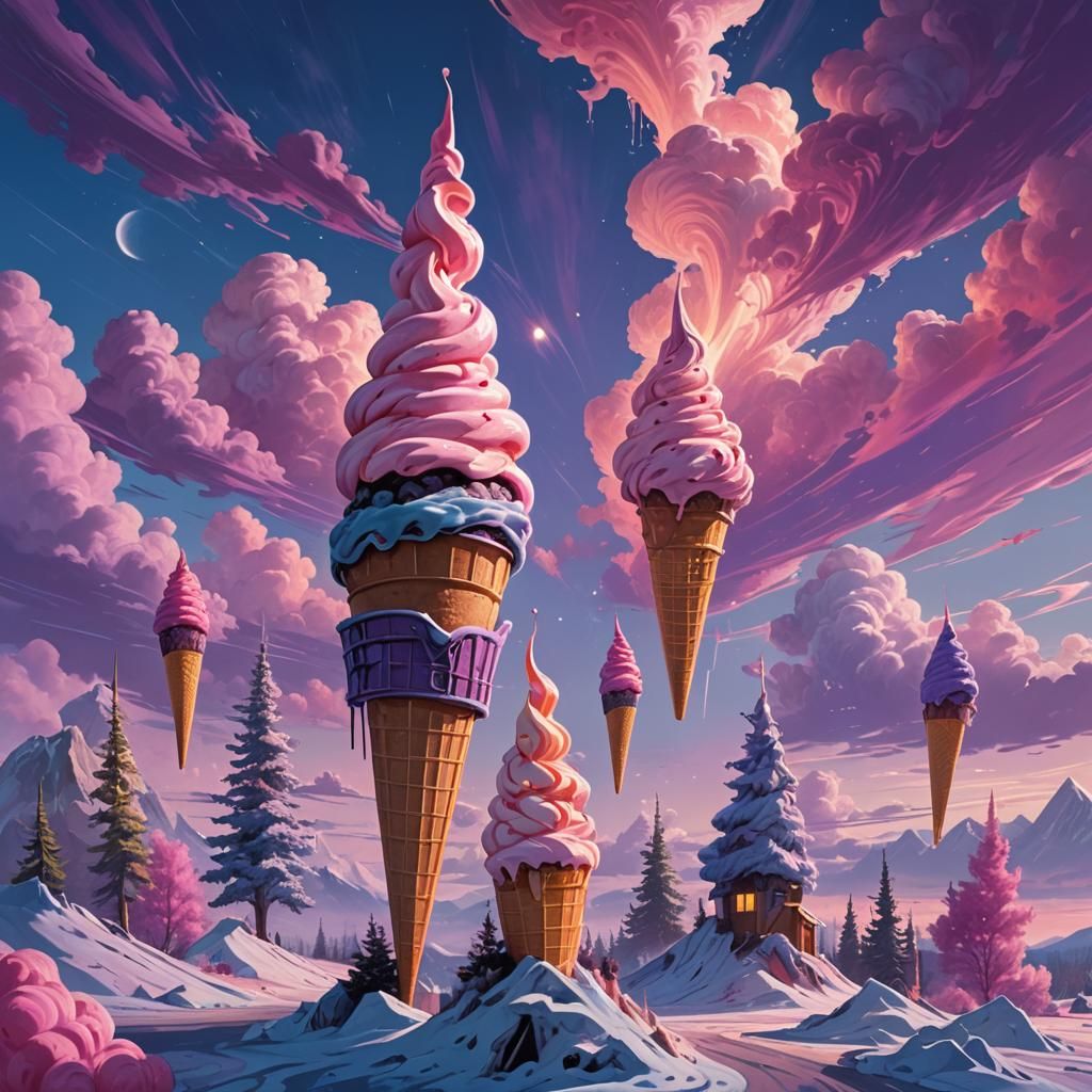 Iridescent Ice Cream Dreamscape in Ethereal Digital Art