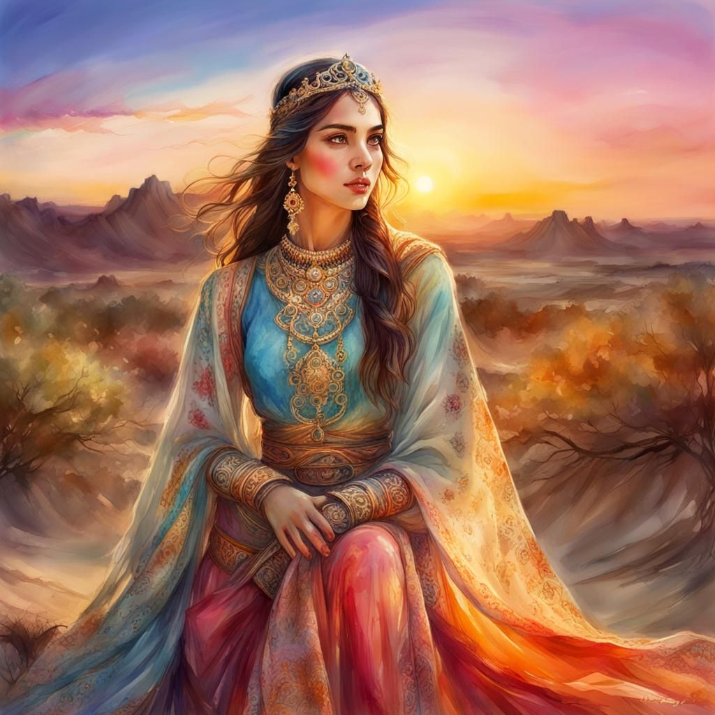 Portrait, Beautiful persian Princess in the desert