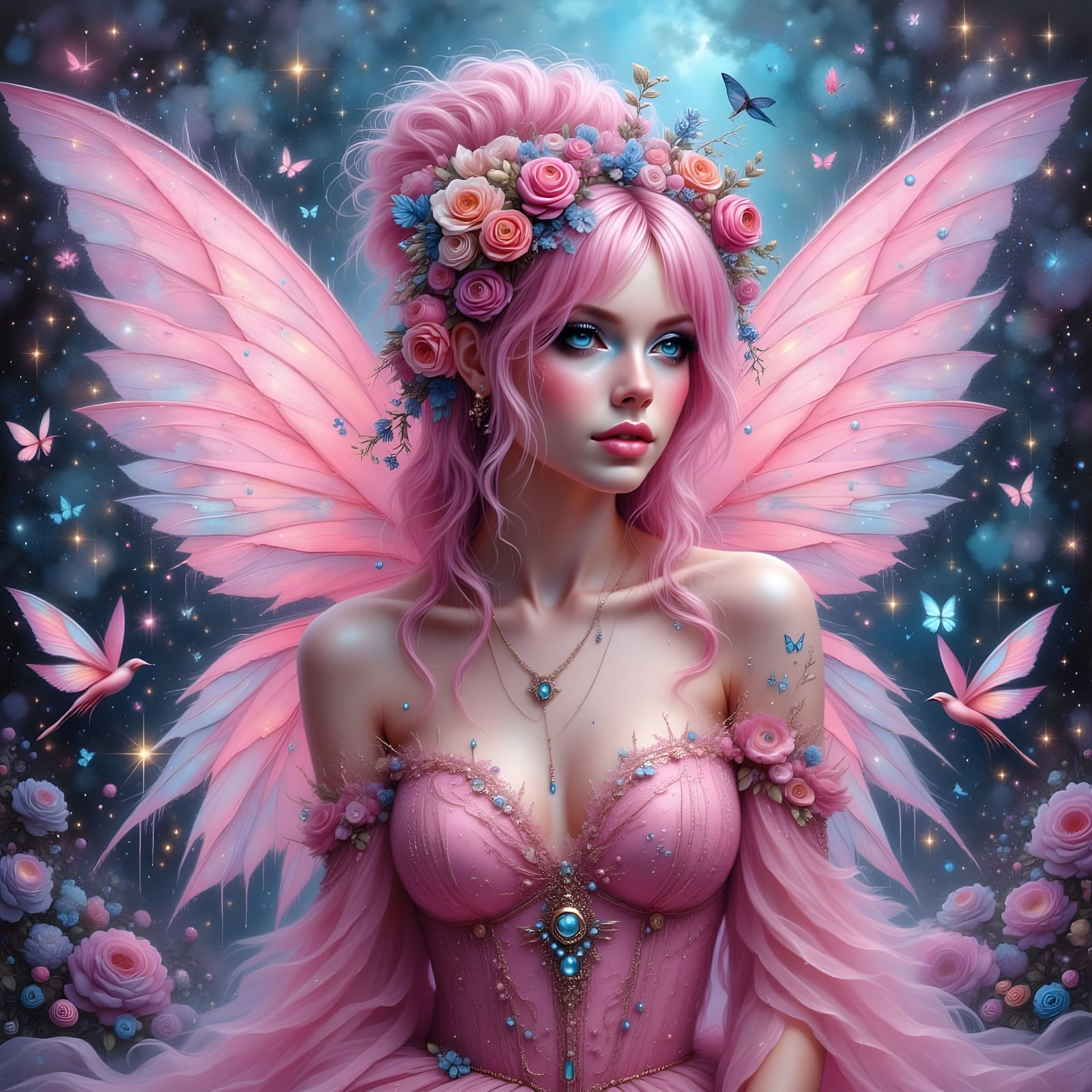 Ethereal Pink Fairy Portrait in Fairy Punk Style