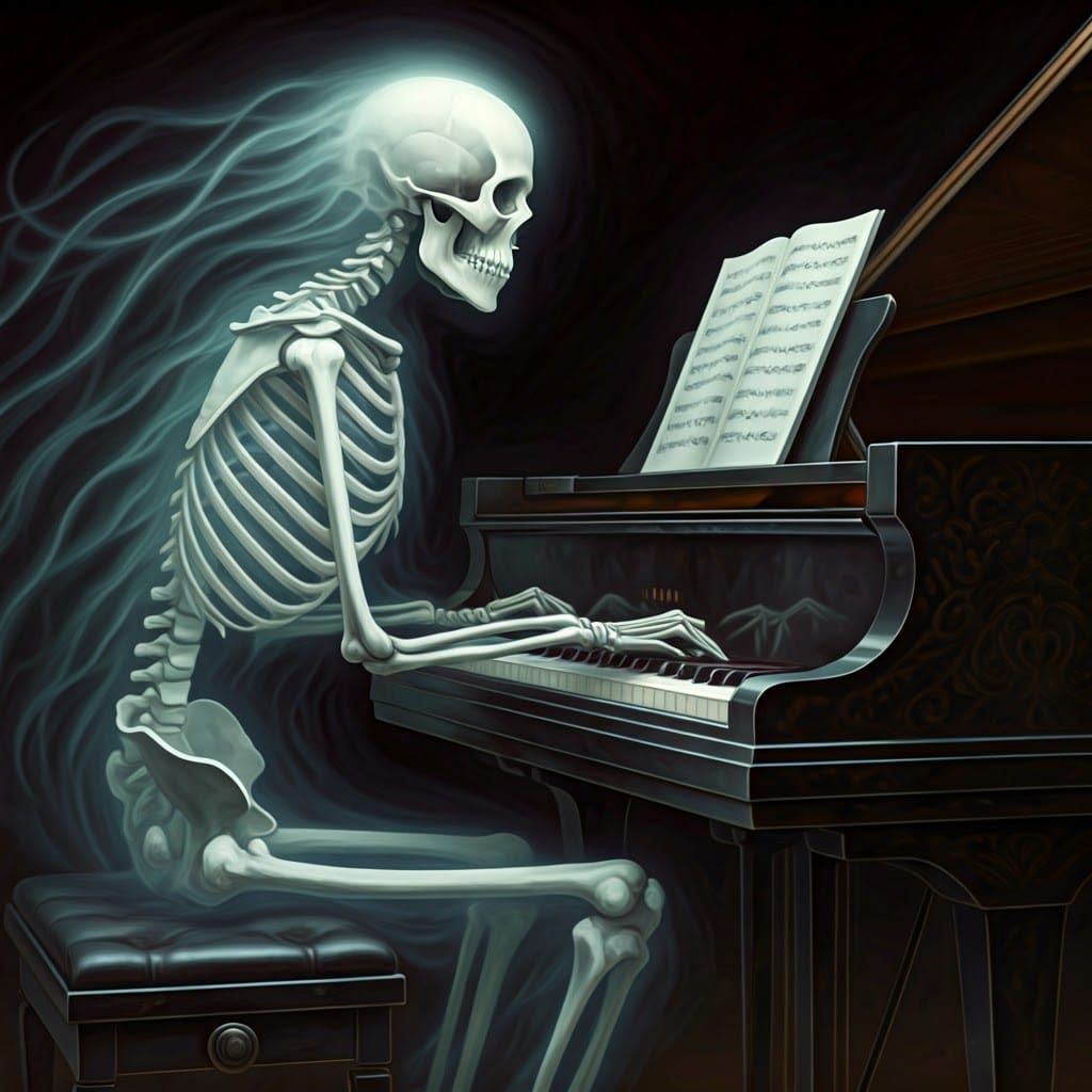 Ghostly Skeleton Plays Piano Illustration
