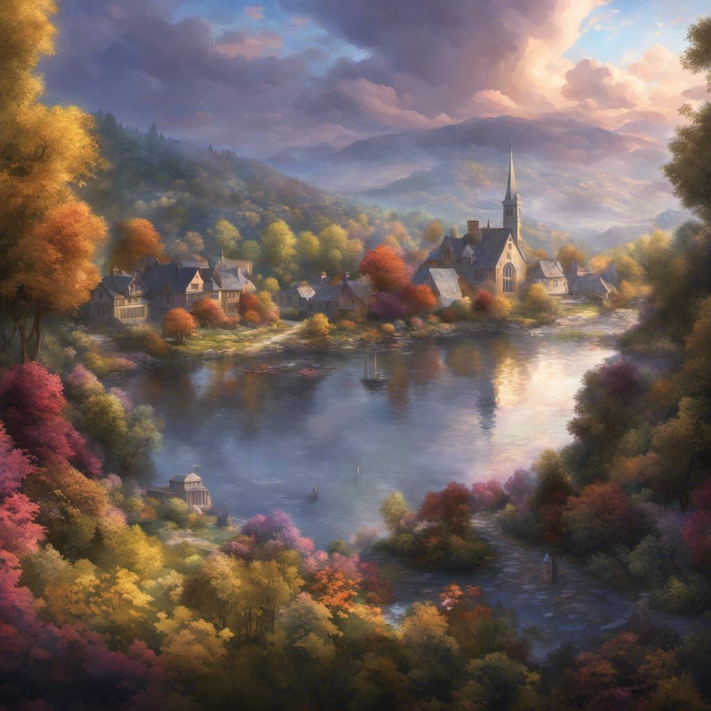 Fairycore Village Landscape in Hudson River Style