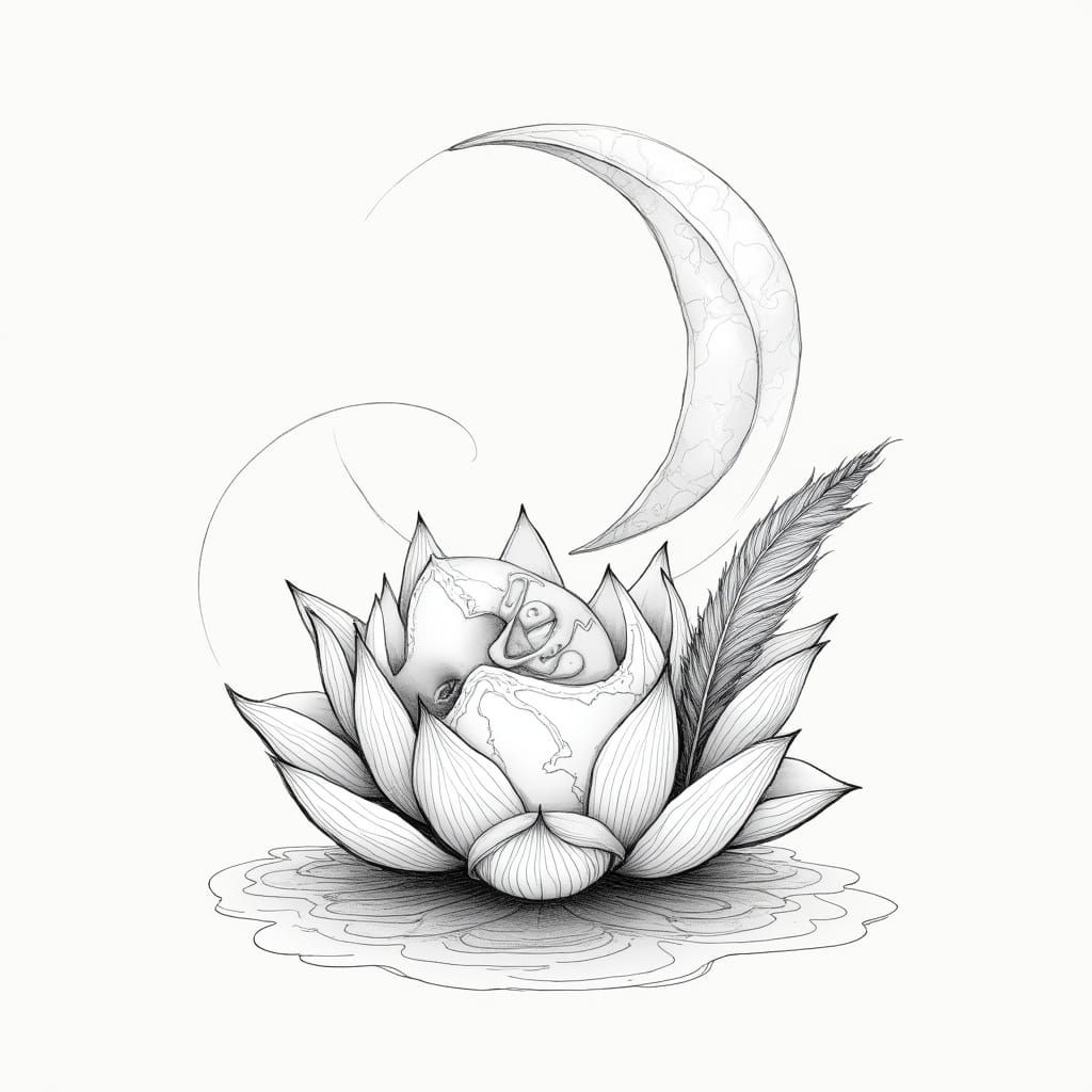 Cracked Mask in Lotus Bloom: Minimalist Tattoo Design
