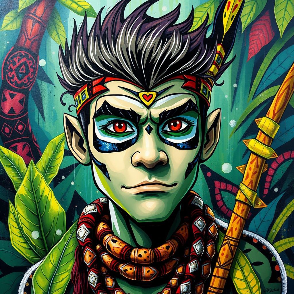 Ben 10 Tribesman in Vibrant Graffiti Art