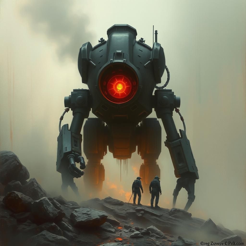 Sinister Machine Works the Mine: A Digital Painting