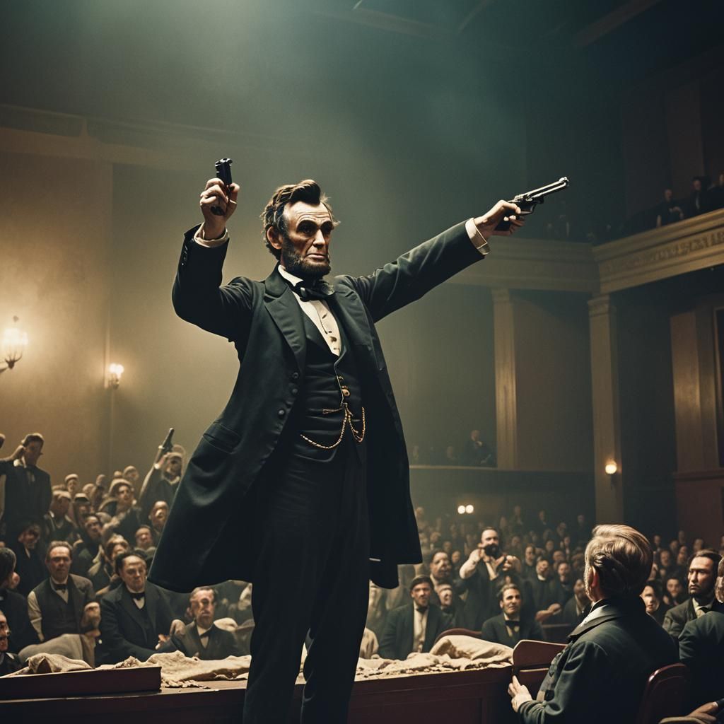 Dramatic Film Still of Lincoln at the Theater
