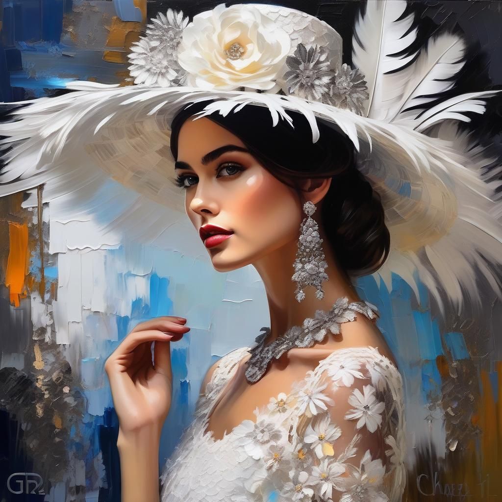 Brunette in Lace Dress with Chanel Hat