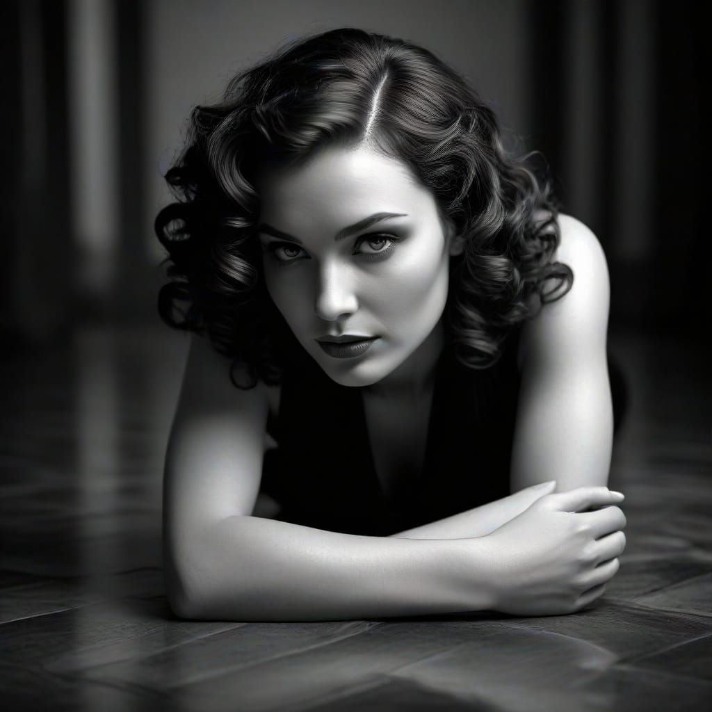 Serene Woman in Film Noir Style