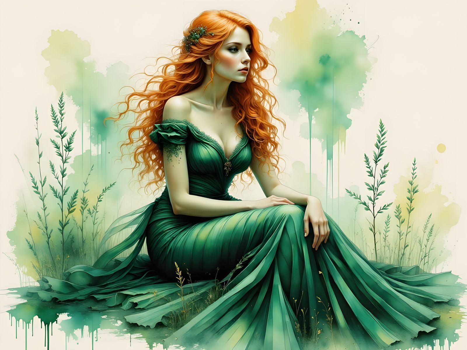 Ethereal Norse Goddess with Emerald Green Dress