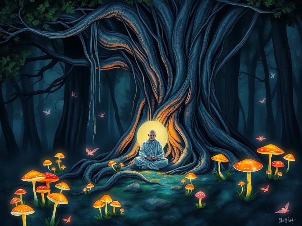 Ethereal Monk in Dark Fantasy Woodland