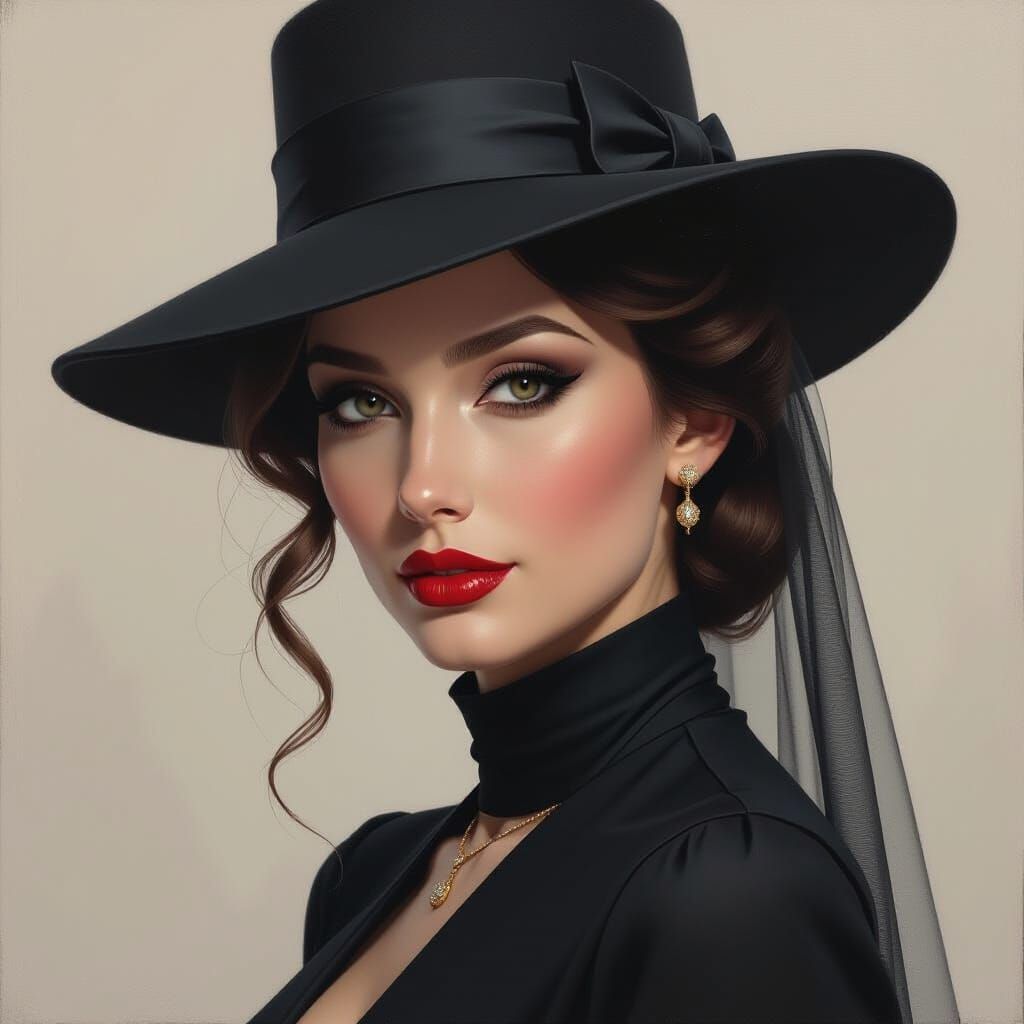 Mysterious Woman Portrait in Oil Painting Style