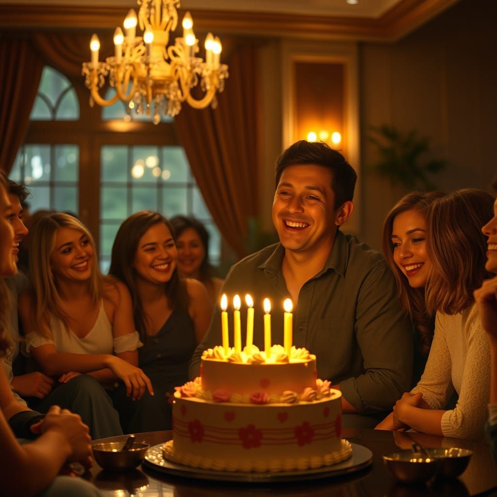 Joyful Birthday Celebration in Hyperrealistic Style