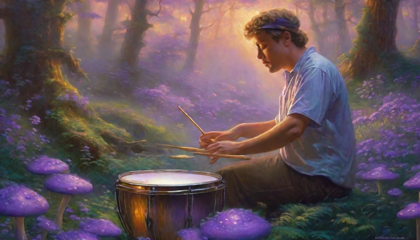 Mystic Forest Drummer in Ethereal Surrealism