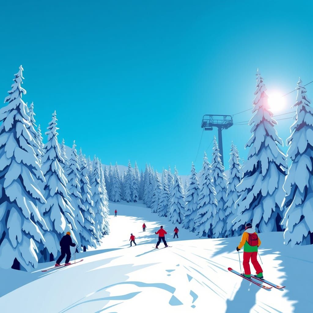 Vibrant Ski Slope Illustration Inspired by Gurney and Stalen...