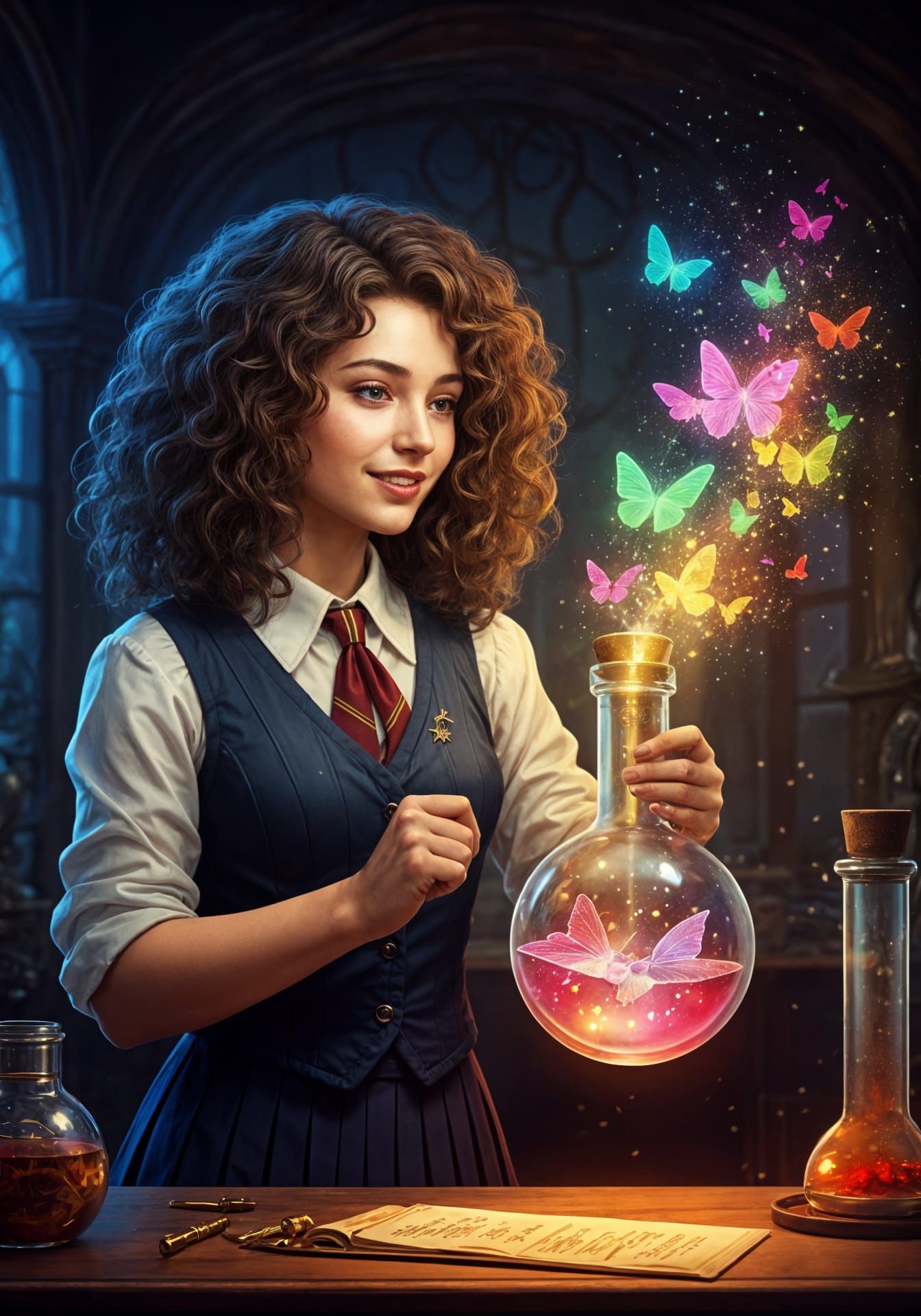 Sorceress Enchants with Magic Butterflies in Enchanted Alche...