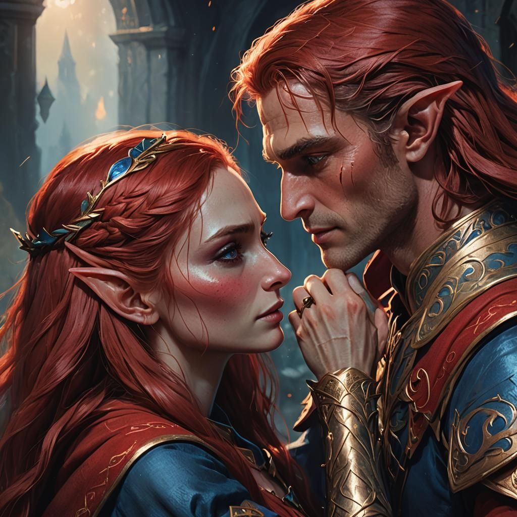 a tall male elf with long black hair,blue eyes, and wearing ...