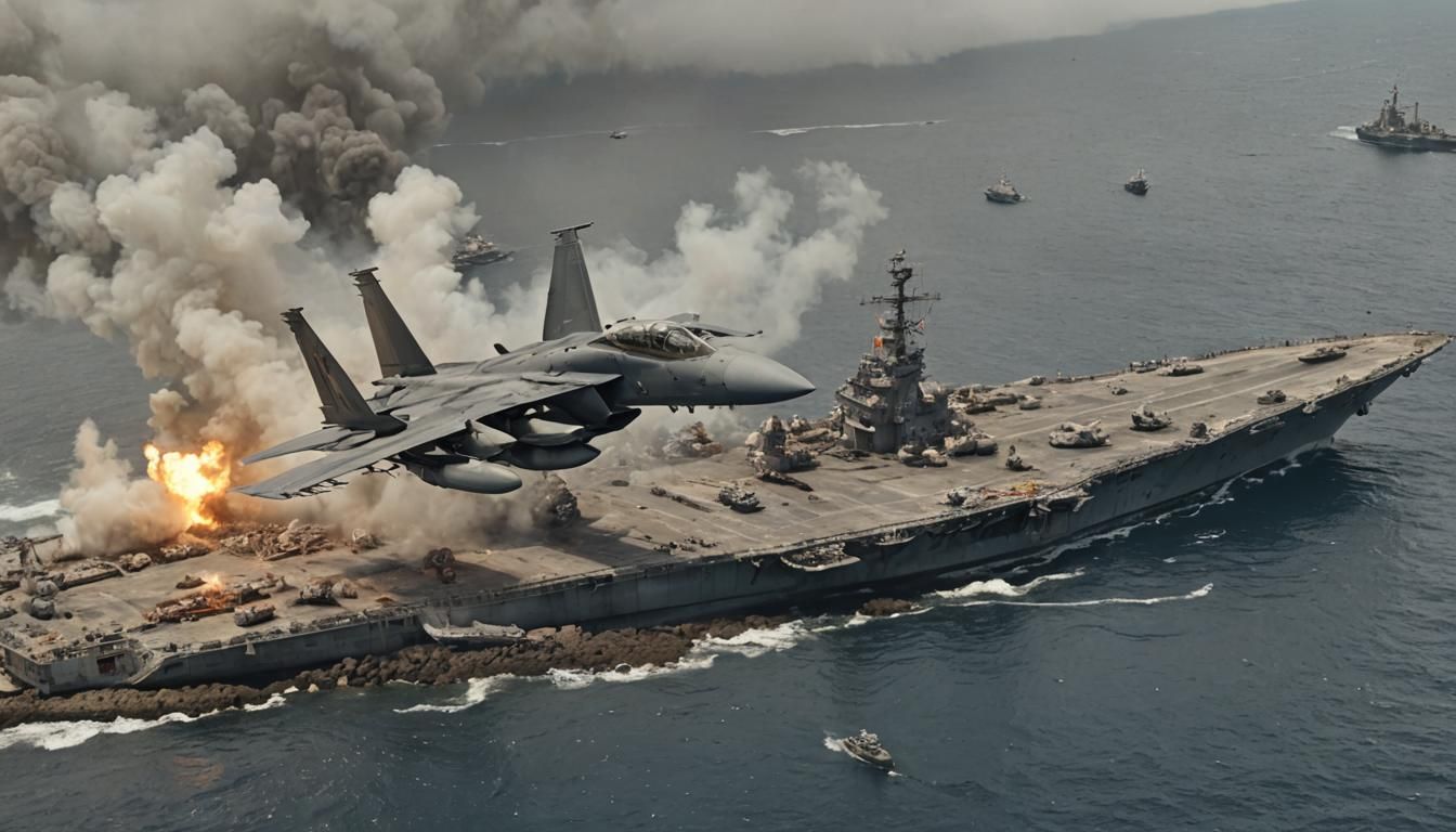 F-15 Fighter Jet Over Shipwreck Ruins