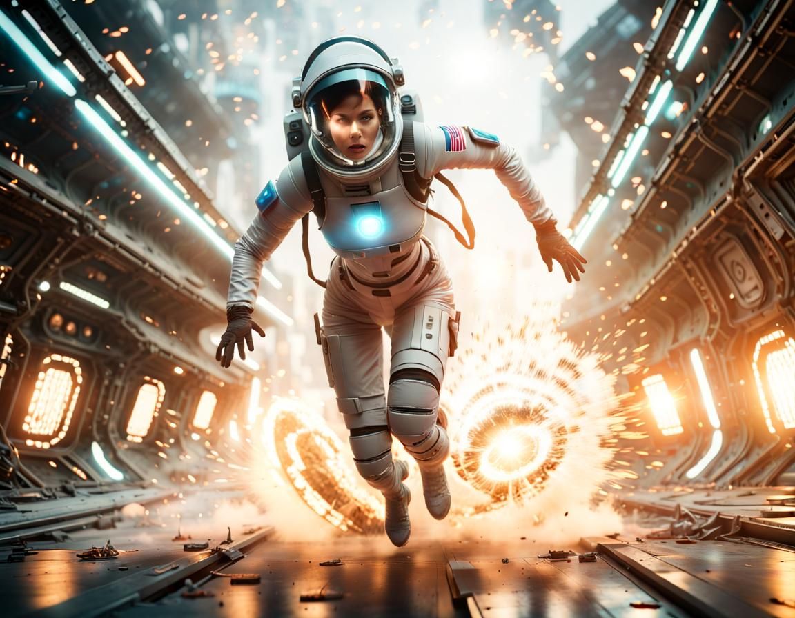 Woman Escapes Exploding Spaceship in Biomechanical Suit