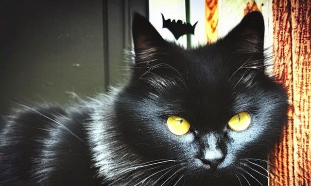 Adorable Black Halloween Cat with Green Eyes