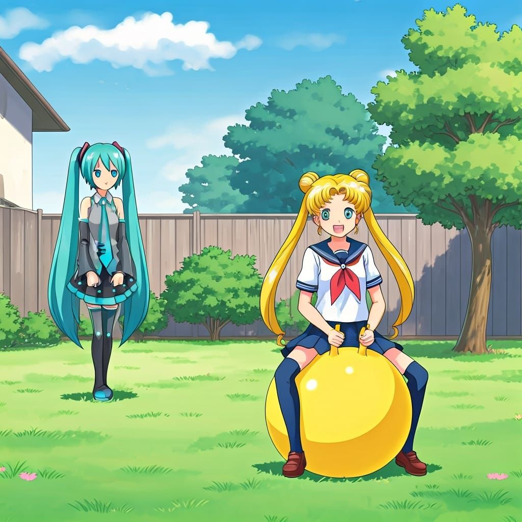 Hatsune Miku and Usagi Tsukino in Ghibli Style