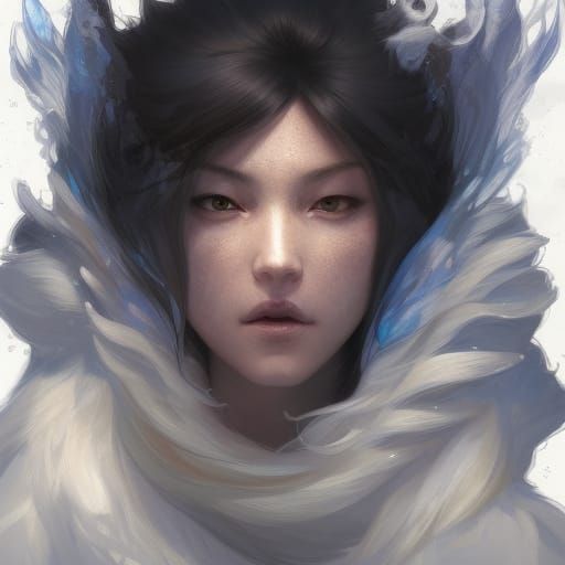 Detailed Arctic Kitsune Portrait in Digital Art Style