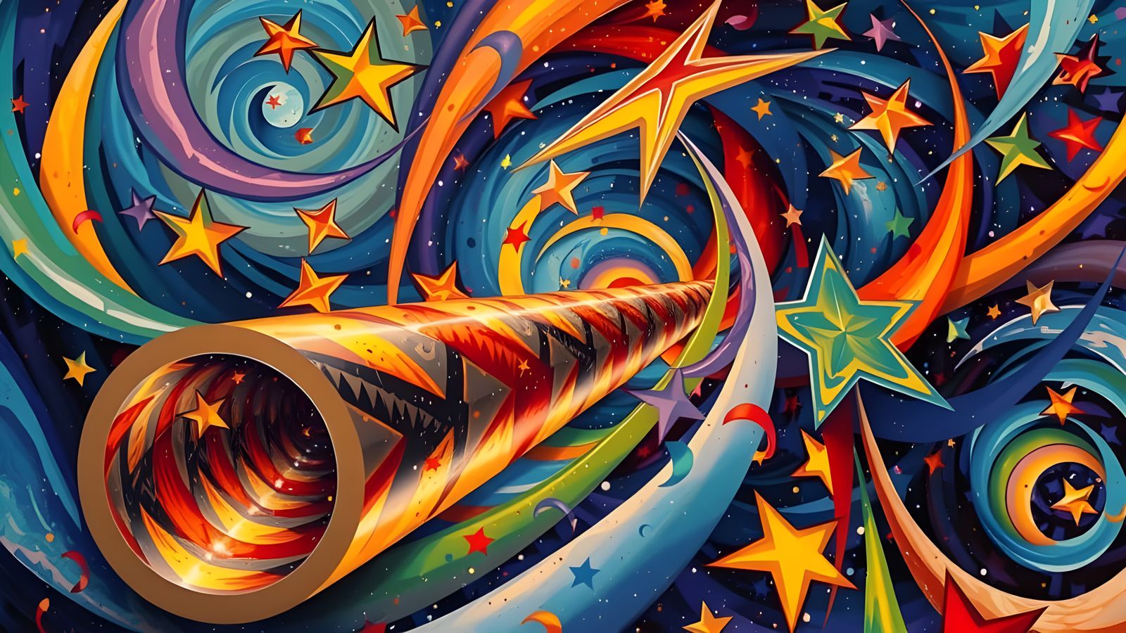 Reflective Cylinder in a Dreamlike Starry Cosmos