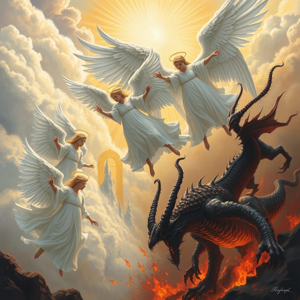 Angelic Hosts Clash with Demonic Beasts in a Dark Fantasy Re...