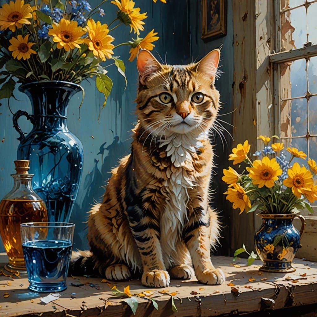 Whimsical Feline Sanctuary in a Golden Glow