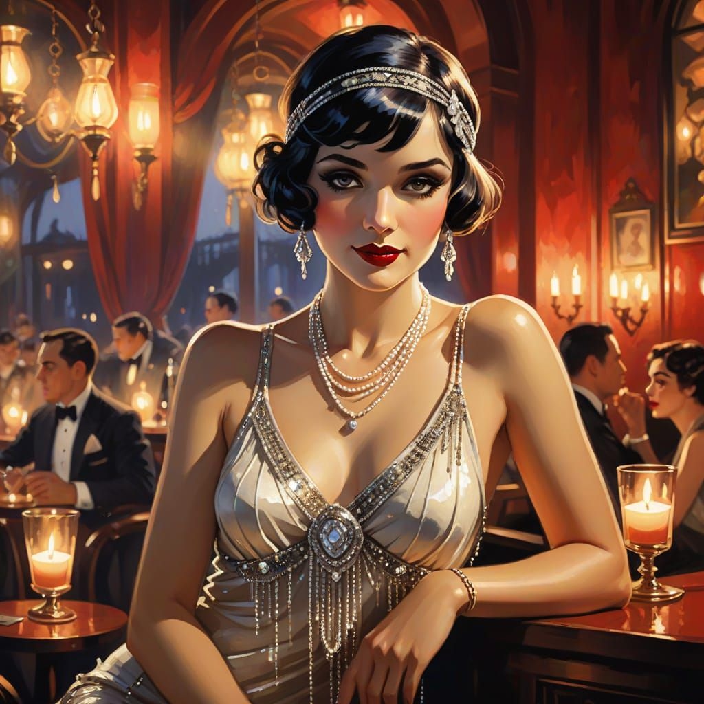 1920s Flapper Goddess in a Candlelit Speakeasy