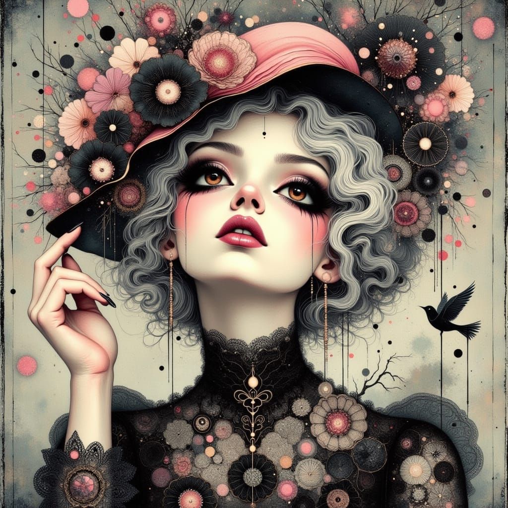 Elegant Woman with Lace in Art Nouveau Style