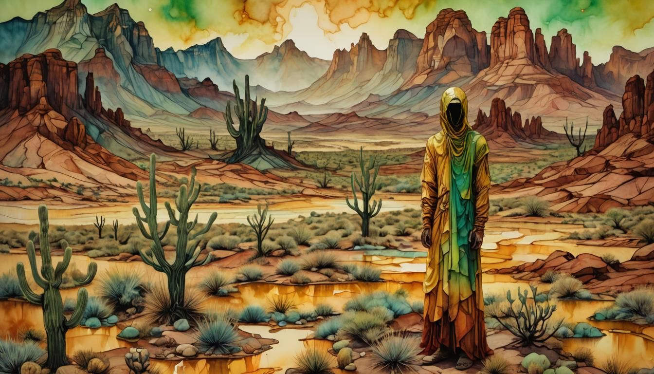 Otherworldly Being in Arizona Desert, Surreal Alcohol Ink