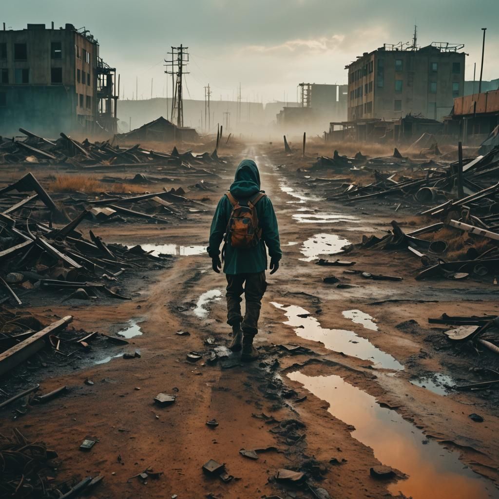 Post-Apocalyptic Figure in Wasteland, Cinematic Film Still