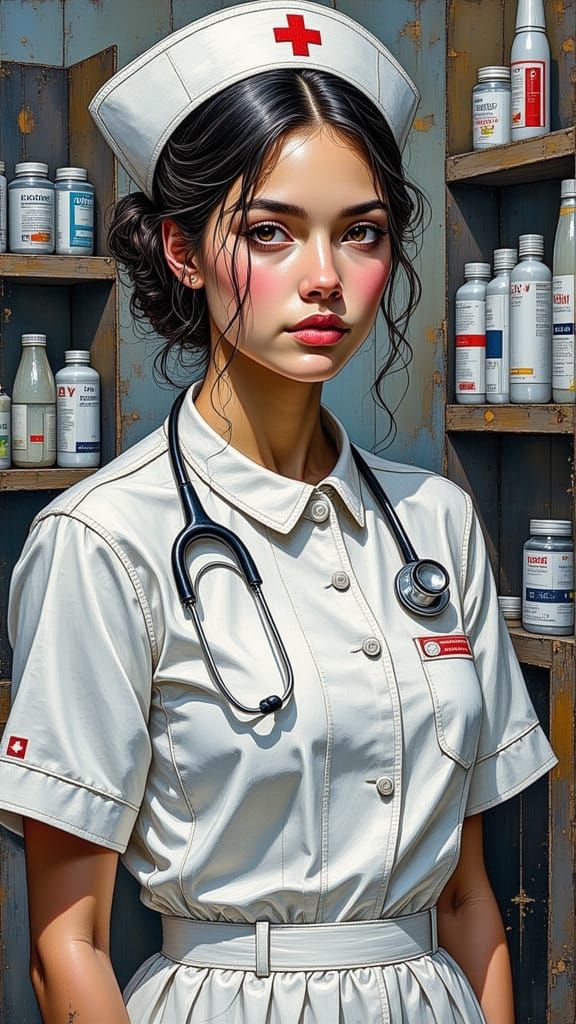 Nurse in Pharmacy, Illustrated Style