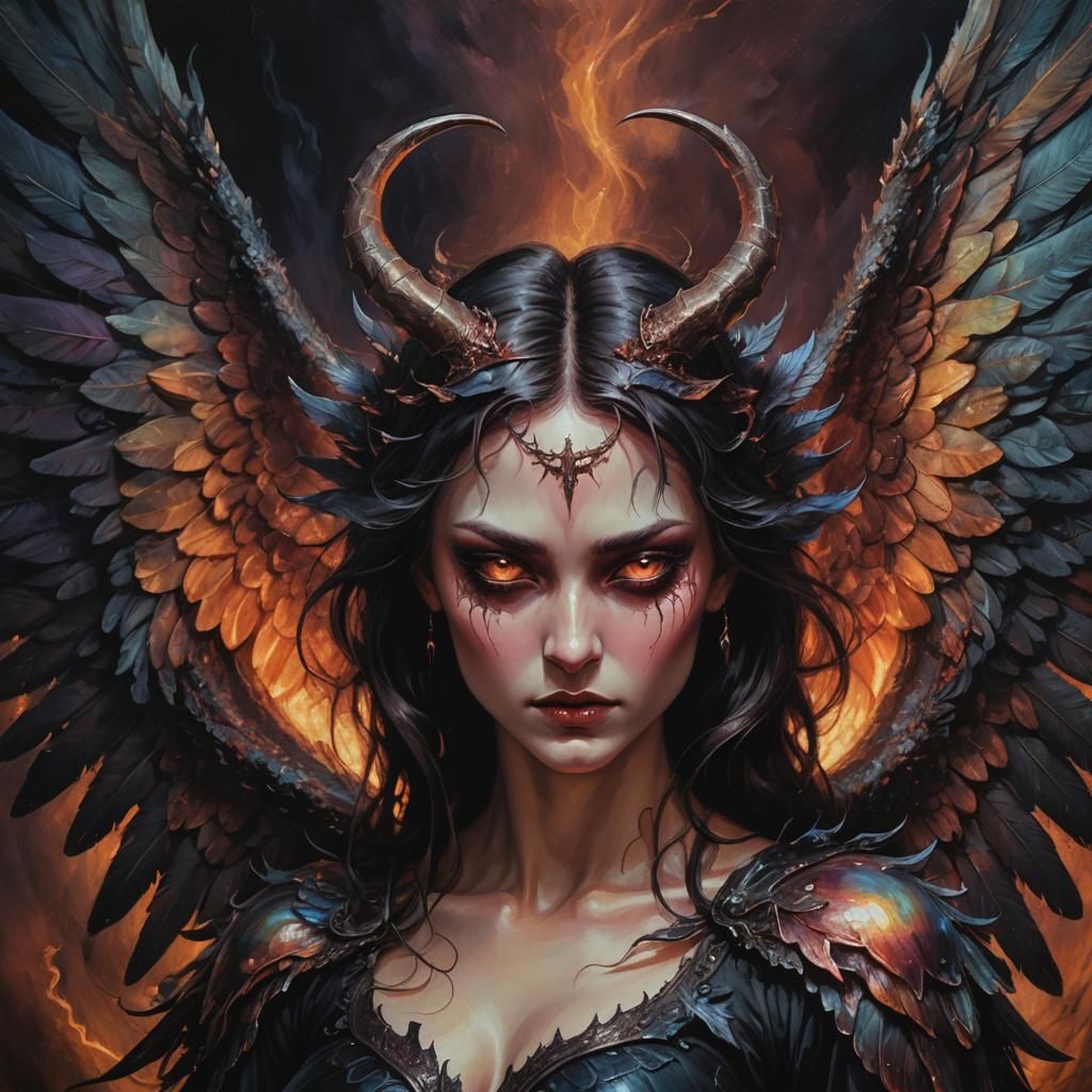 painting of A female half demon half angel, Ayami Kojima.