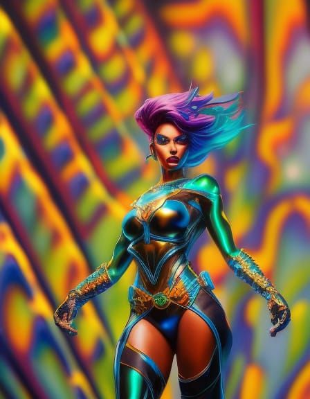 Holographic Superheroine in Graffiti Art Style