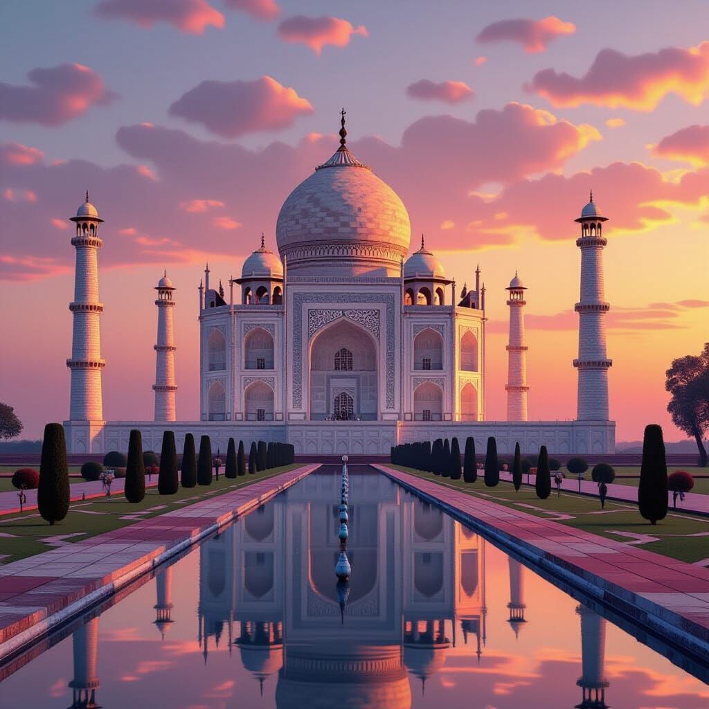 Taj Mahal at Sunset with Lake Reflection