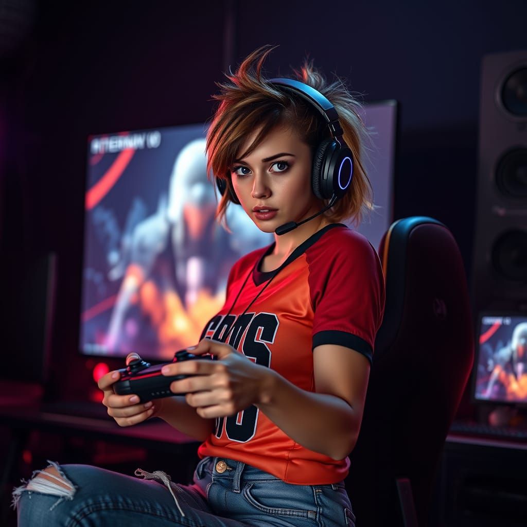 Hyperrealistic Gaming Beauty in Cinematic Style