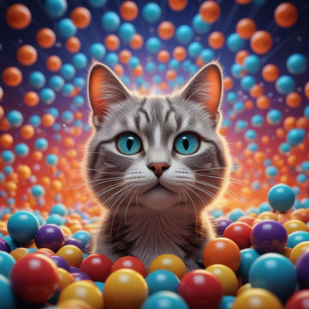 Beaded Cat in 3D Digital Art Style