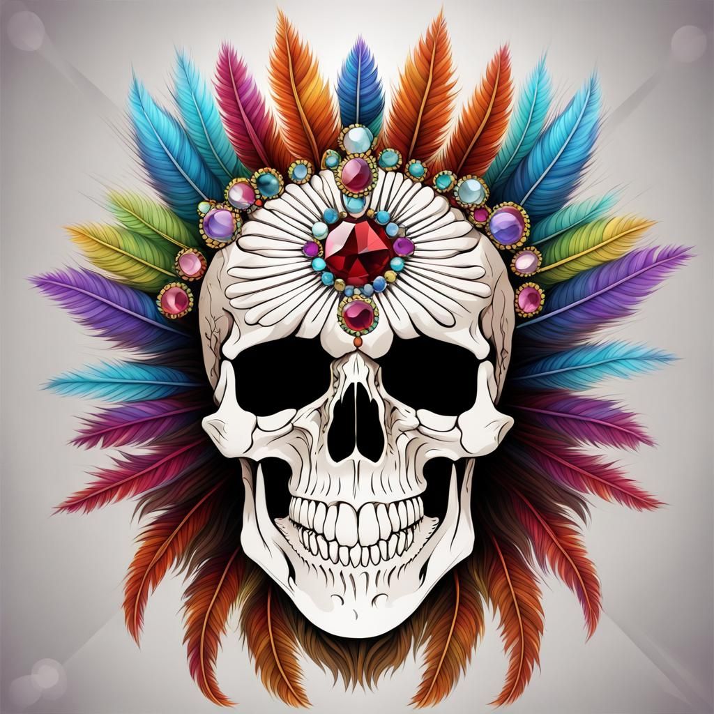 Gem-Encrusted Skull with Radiating Colors
